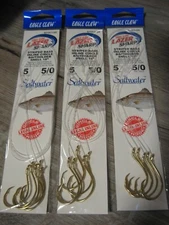 15 Snelled Eagle Claw 5/0 Striped Bass Inline Circle Baitholder Fish Hooks