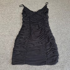 Urban Outfitters Black Mesh Ruched Mini Dress Bodycon Spaghetti Strap Small