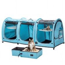 Portable Three Compartment Show House Cat Cage Condo - Easy to Fold Carry K...