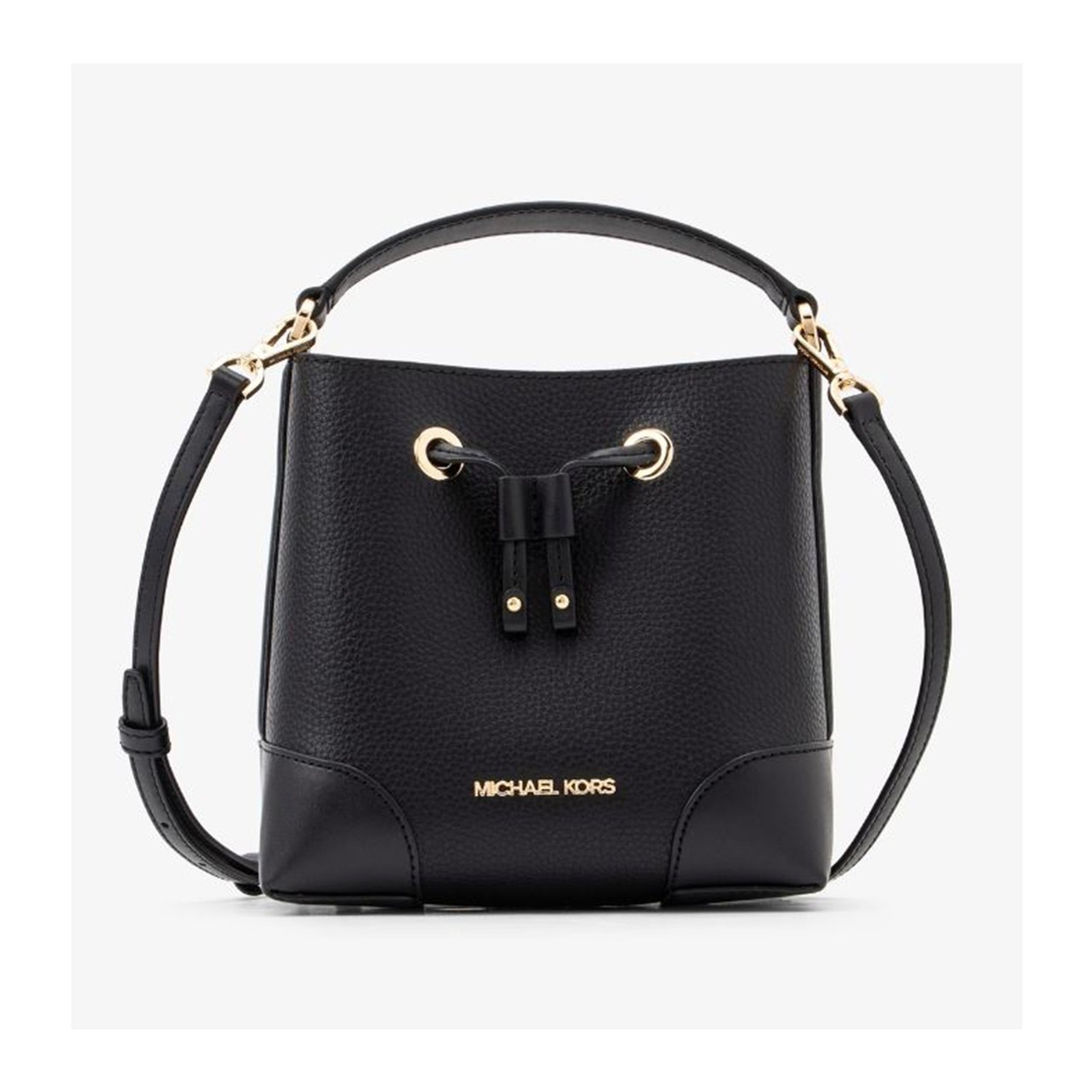 Michael Kors Mercer Black Leather Small Drawstring Bucket Bag Crossbody Bag