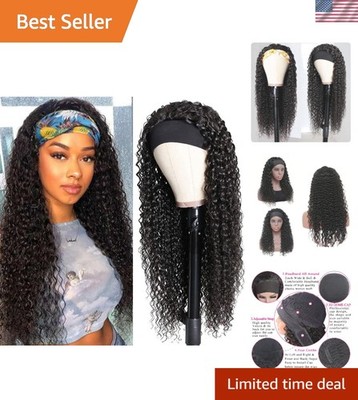 Natural Color Curly Headband Wig - 20 Inch Brazilian Hair for Effortless Style