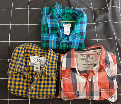 Carter's Jungen Hemd Gr. 5 Mehrfarbig Kariert Langarm Kragen Knopfverschluss