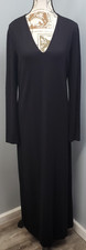 Lauren Ralph Lauren Maxi Dress Womens M Black Long Sleeve Deep V Neck Pullover