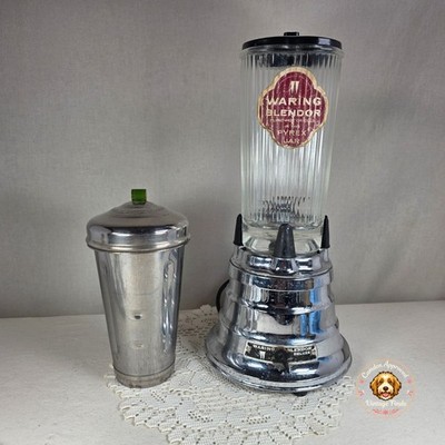 Vintage Waring Blender Deluxe Chrome Base Ribbed Pyrex Jar Jadeite Lid Tested