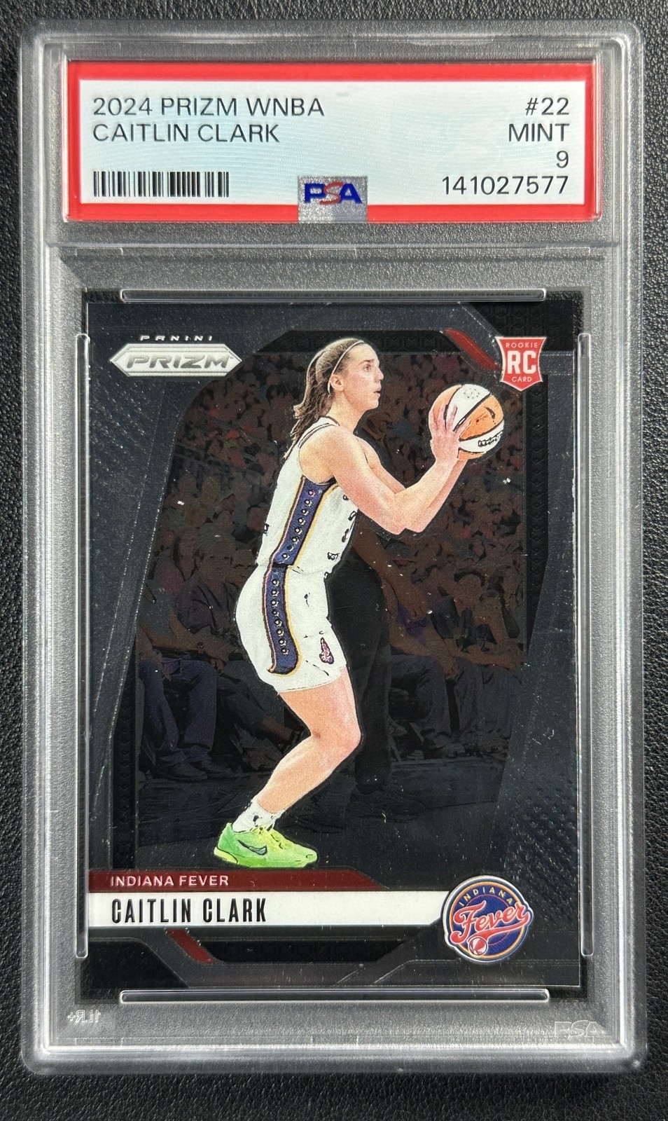 CAITLIN CLARK PSA 9 2024 PANINI WNBA PRIZM #22 ROOKIE RC FEVER 7577 view 1