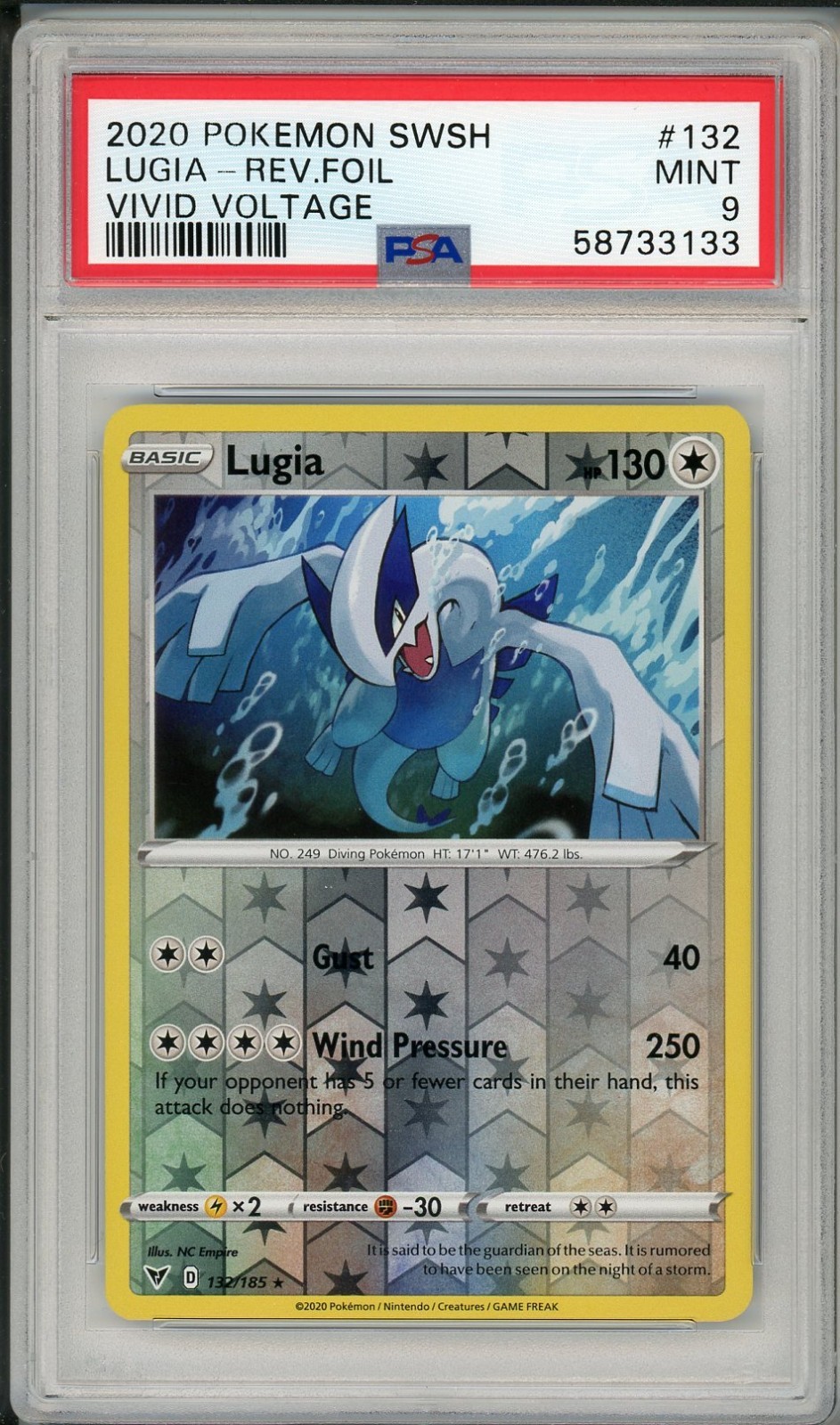 2020 Pokemon SWSH Vivid Voltage Lugia Reverse Foil Holo #132 PSA 9