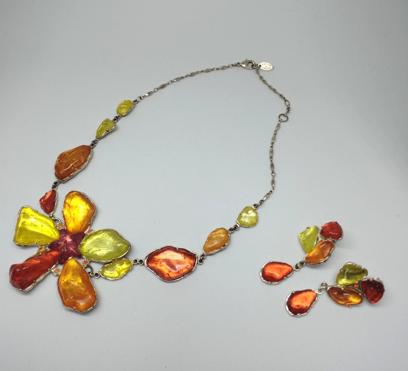 Parure collier fleur et boucles d'oreilles Nature & Lumière en émail fait main