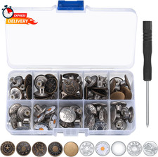 50 Pcs Jean Buttons Replacement Kit, 17Mm Metal Snap Denim Buttons for Pants, Je