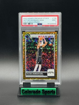 VICTOR WEMBANYAMA 2023-24 Hoops Premium Stock #108 Gold Disco Prizm 03/10 PSA 9
