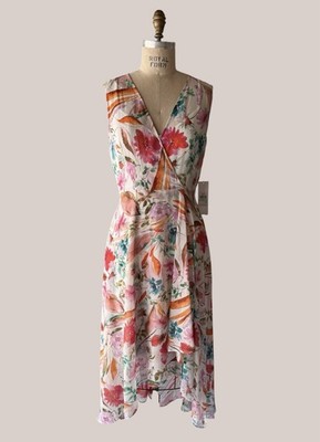 Calvin Klein Womens Chiffon Floral Layered Hem Dress with Slip Liner Sz 8  NWT | eBay