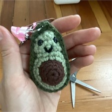 Handmade Crochet Avocado Yarn Keychain Keyring Green Brown Beige