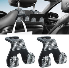 2PCS Car Seat Headrest Hooks, Shiny Crystal Hanger Holder, Backseat Hanger Stora