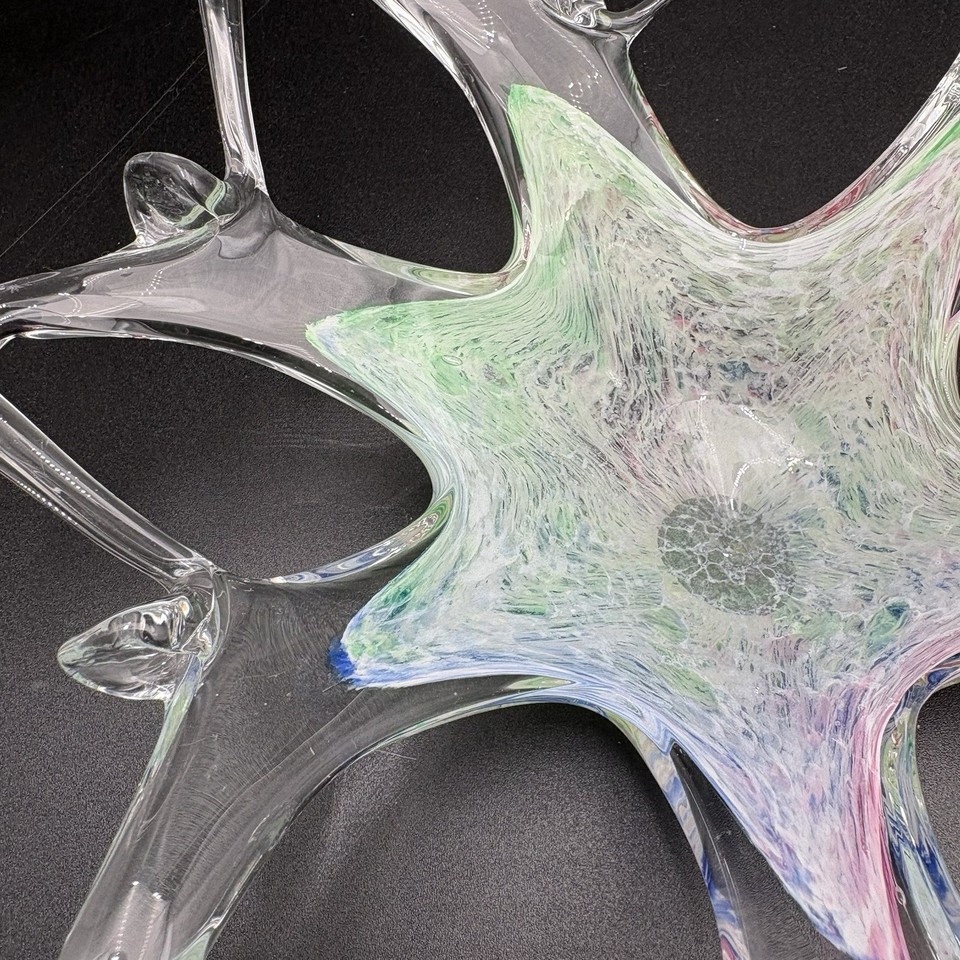 Hand Blown Blue Green Pink Clear Art Glass 9” Bowl Murano Style ...