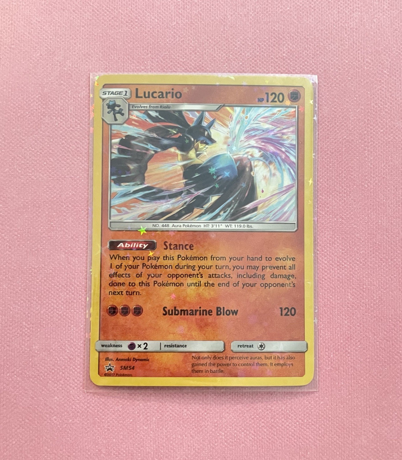 Pokemon Lucario Promo Card Sun and Moon Rare Holo SM54