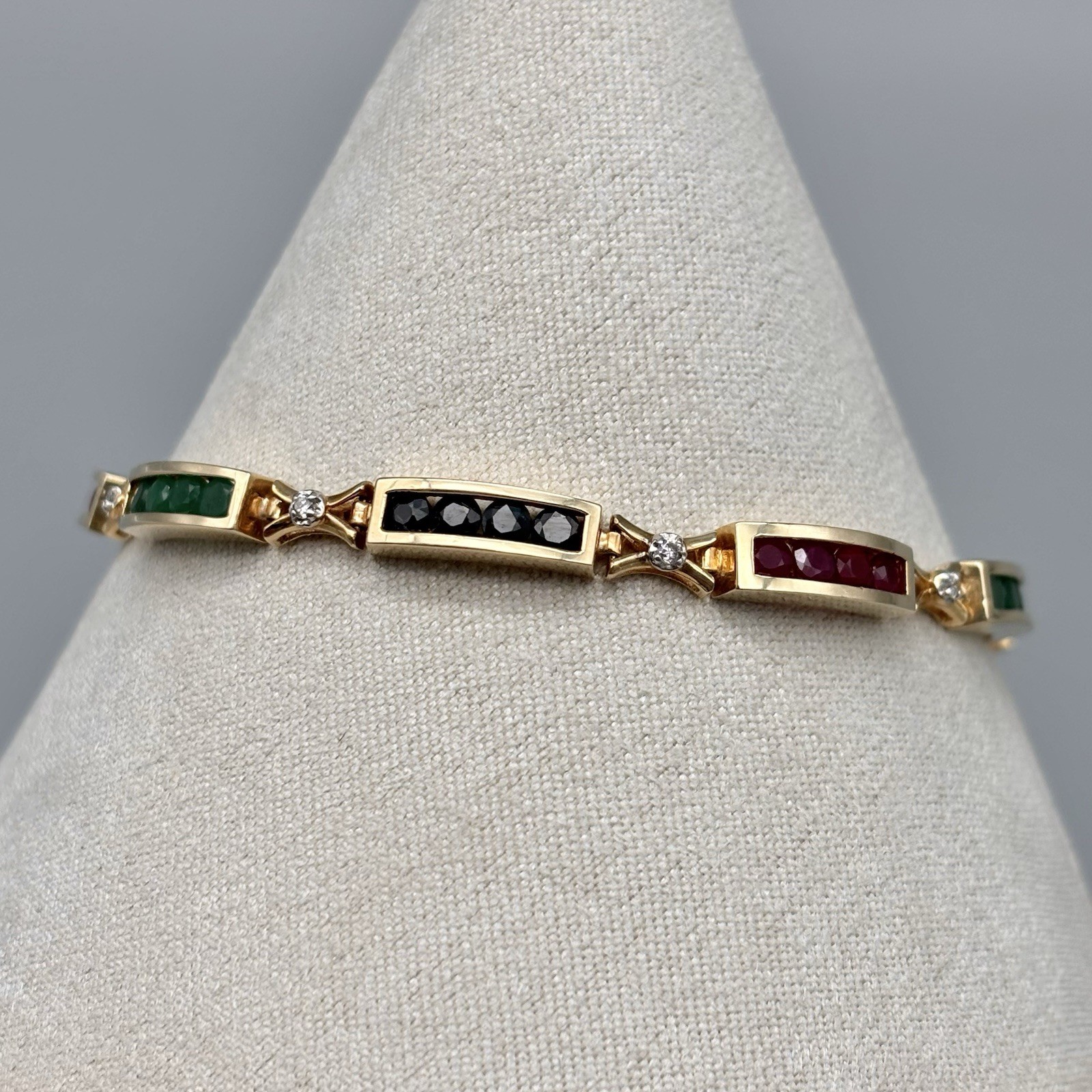 14k Yellow Gold Channel Set Diamond Emerald Ruby Sapphire 7.25