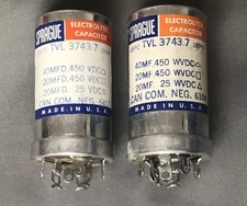 NOS Sprague 40/20 uF 450V, 20 uF 25V Capacitors Pair, good tested at 450VDC