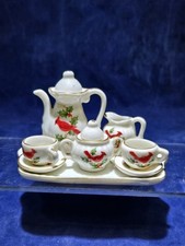 Beautiful Lefton Dollhouse Miniature Tea Set with Cardinal Birds - A2439