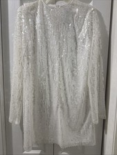 Boohoo Women's White Long Sleeve Above The Knee Sequin Dress Size 4
