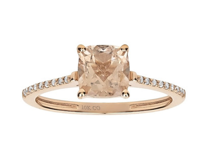 10k Rotgold massiver natürlicher Morganit und Diamant Geburtsstein Ring im Kissenschliff