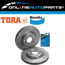 Front Drilled + Slotted Brake Rotors + Bendix GCT Pads for VE VF V6 Commodore