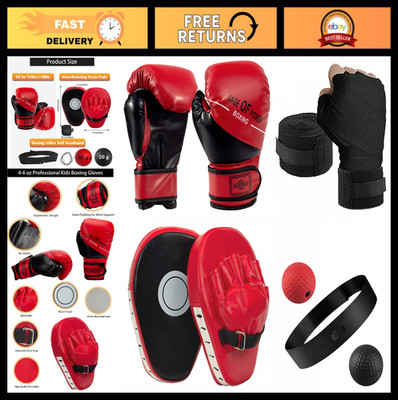 4-in-1 Kids Boxing Gloves & Punching Mitts Set, Focus Pads & Reflex Ball for MMA
