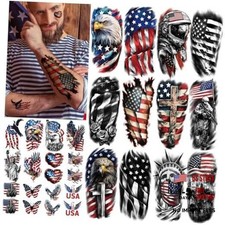 77 Sheets Temporary Tattoo for Women Men, 17 Half Arm 4th of Independence Day