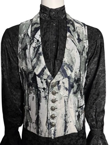 SHRINE Marble Blue Gothic Aristocrat Victorian Vampire Vintage Biker Punk Vest - product listing photo