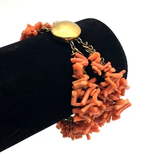 Vintage 30's Miriam Haskell 2 Strand Gold Fill Red Sea Branch Coral Bracelet