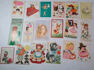 Lot Of 18 Vintage Assorted Girls Birthday Cards Used/Signed