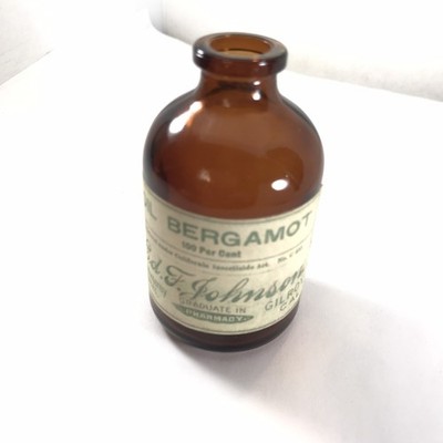 グラス　ヴィンテージ Vintage Pharmaceutical Empty Glass Bottle Bergamot Oil Ed Johnson