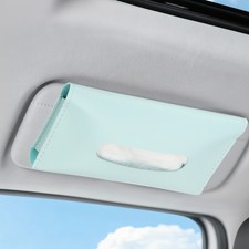 2pcs 6" Car Tissue Holder with Clips PU Leather Sun Visor Napkin Holder Blue