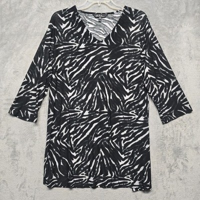 Ulla Popken Top Womens Sz 16 Black White Stripe Tunic Blouse Stretch Casual