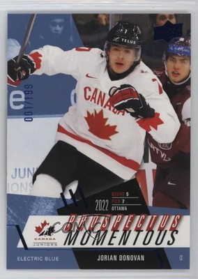 2024 Upper Deck Team Canada Juniors Electric Blue 1/199 Jorian Donovan 12v7