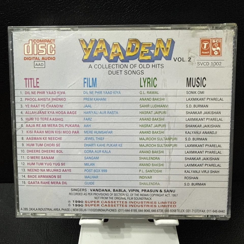 Yaaden Vol2 A Collection Of Old Hit Duets CD Babla, Vandana, Prasun,  Kumar Sanu - Image 2 of 3