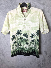 Vintage RJC Green Floral Cotton Hawaiian 109 Shirt Men's L Made In USA