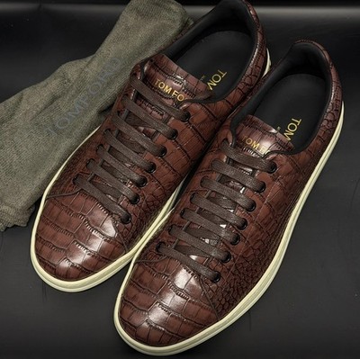 Tom Ford Warwick Sneakers Mens Size 7 EU 41 Alligator Printed Croc Brown Shoes