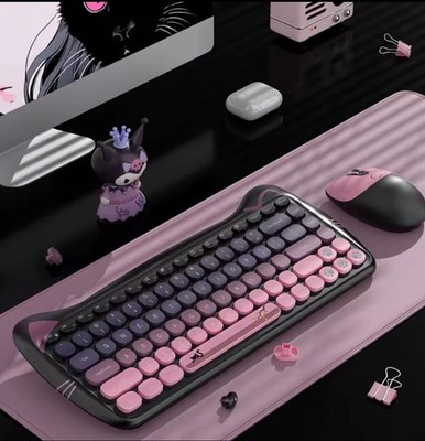 Cat Shape Wireless Keyboard Mouse Combo USB Receiver Plug & Play English QWERTY