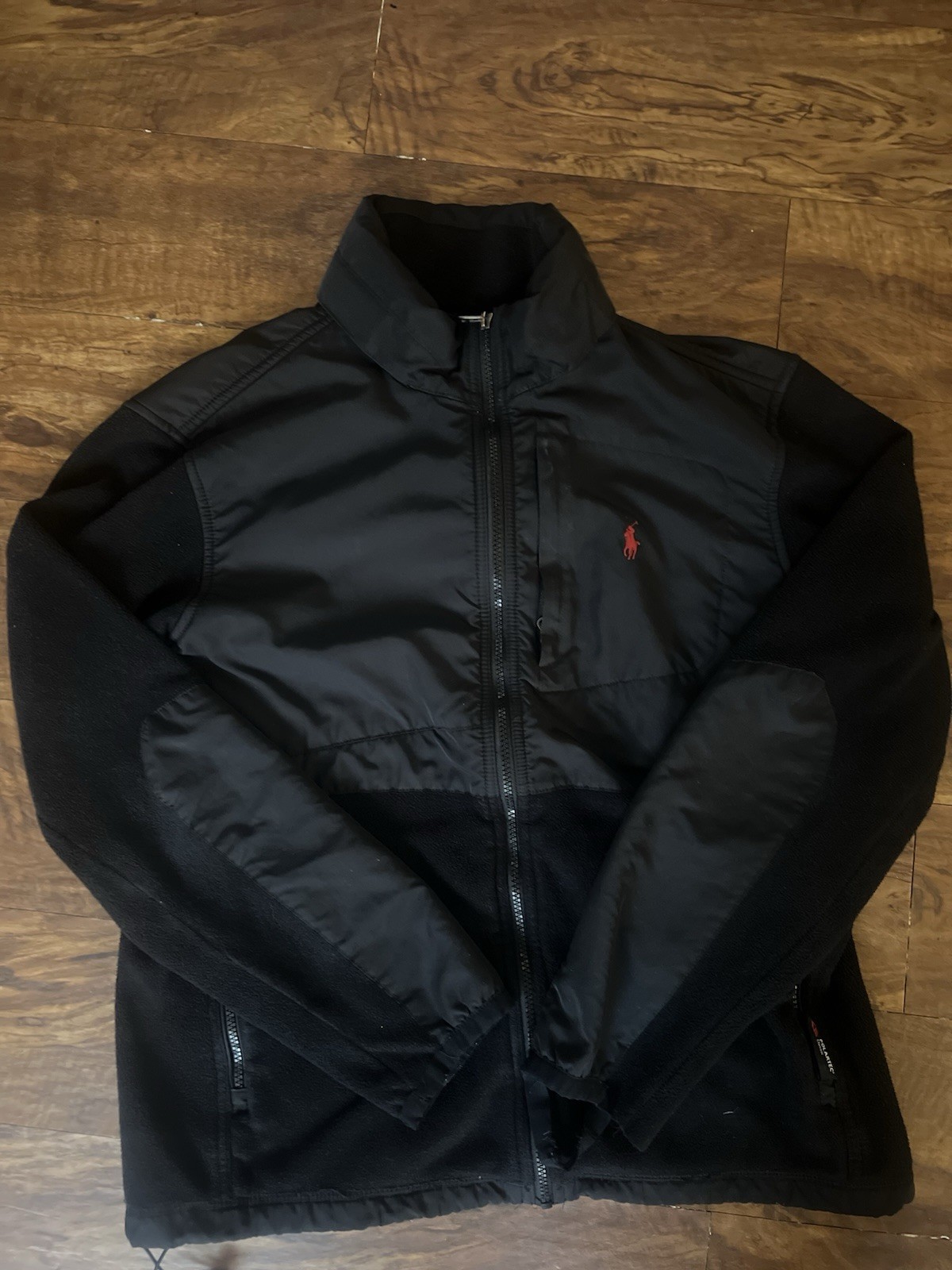 Polo Ralph Lauren taglia L full zip Polartec giacca pile nero cappuccio nascosto pony