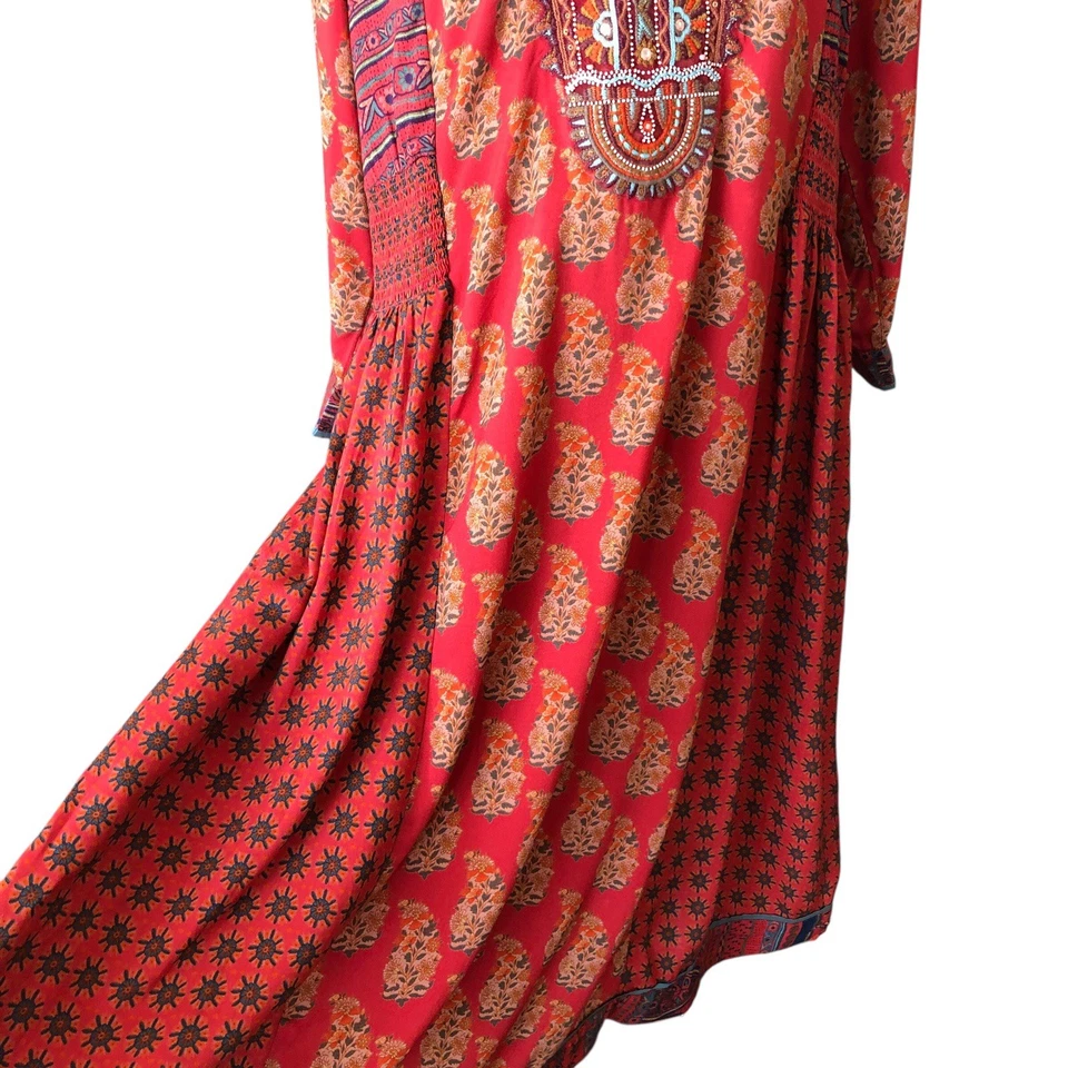 Soft Surroundings Bohemian Embroidered Block Print Phoenix Midi Dress Size XL - Image 3 of 4