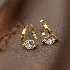 Sparkling Clear Zircon Fashion Gold Plated Hoop Earrings Women  Girls Accessory
