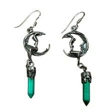 UNBRANDED Vintage Sterling Silver Moon Rider Goddess Lady Riding Moon Earrings