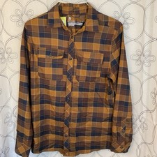 Men's Midweight Flannel Long Sleeve Button-Down Yellow Brown Check Size Small