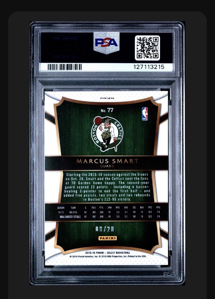 2015 PANINI SELECT PINK PRIZM #17 Marcus Smart/20 PSA 9 Celtics Grizzlies - Imagem 2 de 2