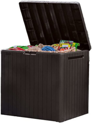 City 30 Gallon Resin Outdoor Storage Box and Patio Furniture Side Table for Pool