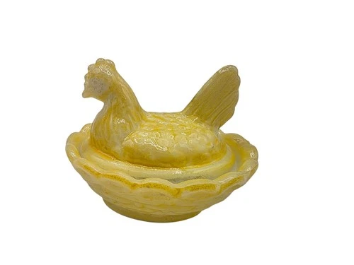 Vintage Westmoreland Yellow Milk Glass Mini Hen On A Nest Salt Cellar 2.5" Farm