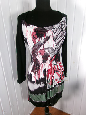 TOLLES KLEID SCHWARZ FLIESSEND BEDRUCKT SAVE THE QUEEN XL 40/42 Langarm Strick