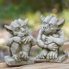 Watchful Gargoyle Stone Statue Gremlin Sprite Outdoor Garden Ornament Finials