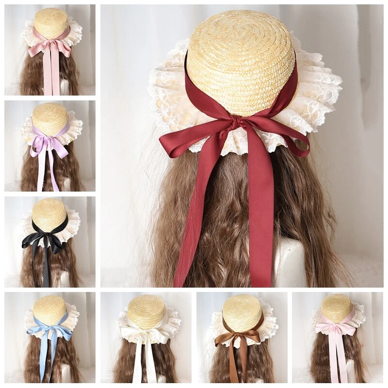Chapeau De Paille Fleuri Femme - Noeud Dentelle, Idéal Pour Mariage Ou Fête