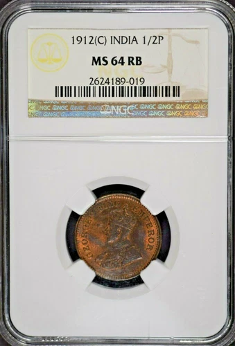 India British 1912(C) 1/2 Pice NGC MS64 RB Certified
