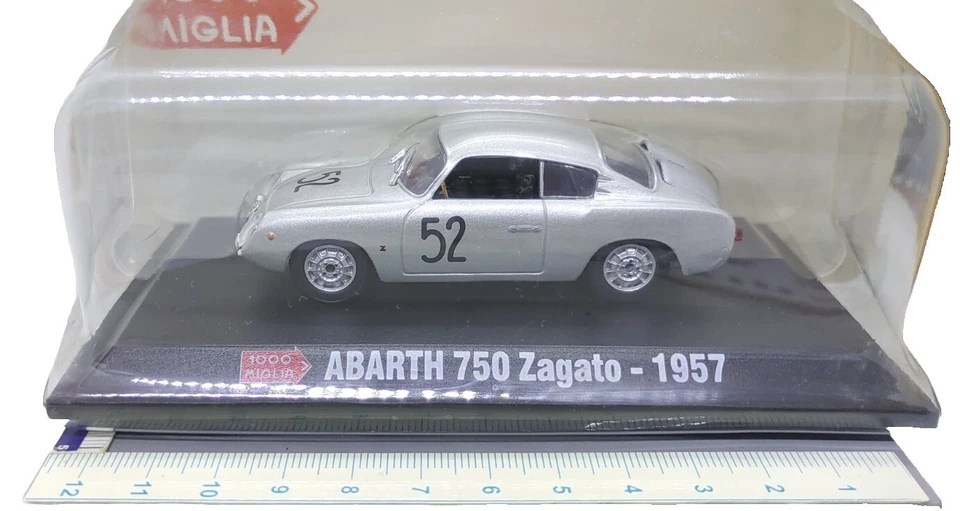 HACHETTE by Starline 1:43 Mille Miglia '57 Fiat Abarth 750 Zagato #52 argento - Immagine 2 di 4